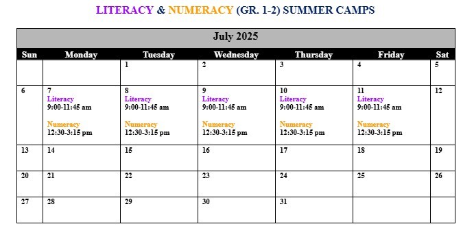 Literacy Numeracy Calendar2025